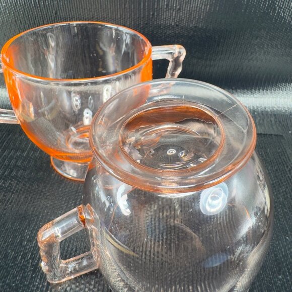 Vintage Pink Depression Glass Sugar And Creamer Set 2 Glassware Bright Orange - Picture 9 of 12